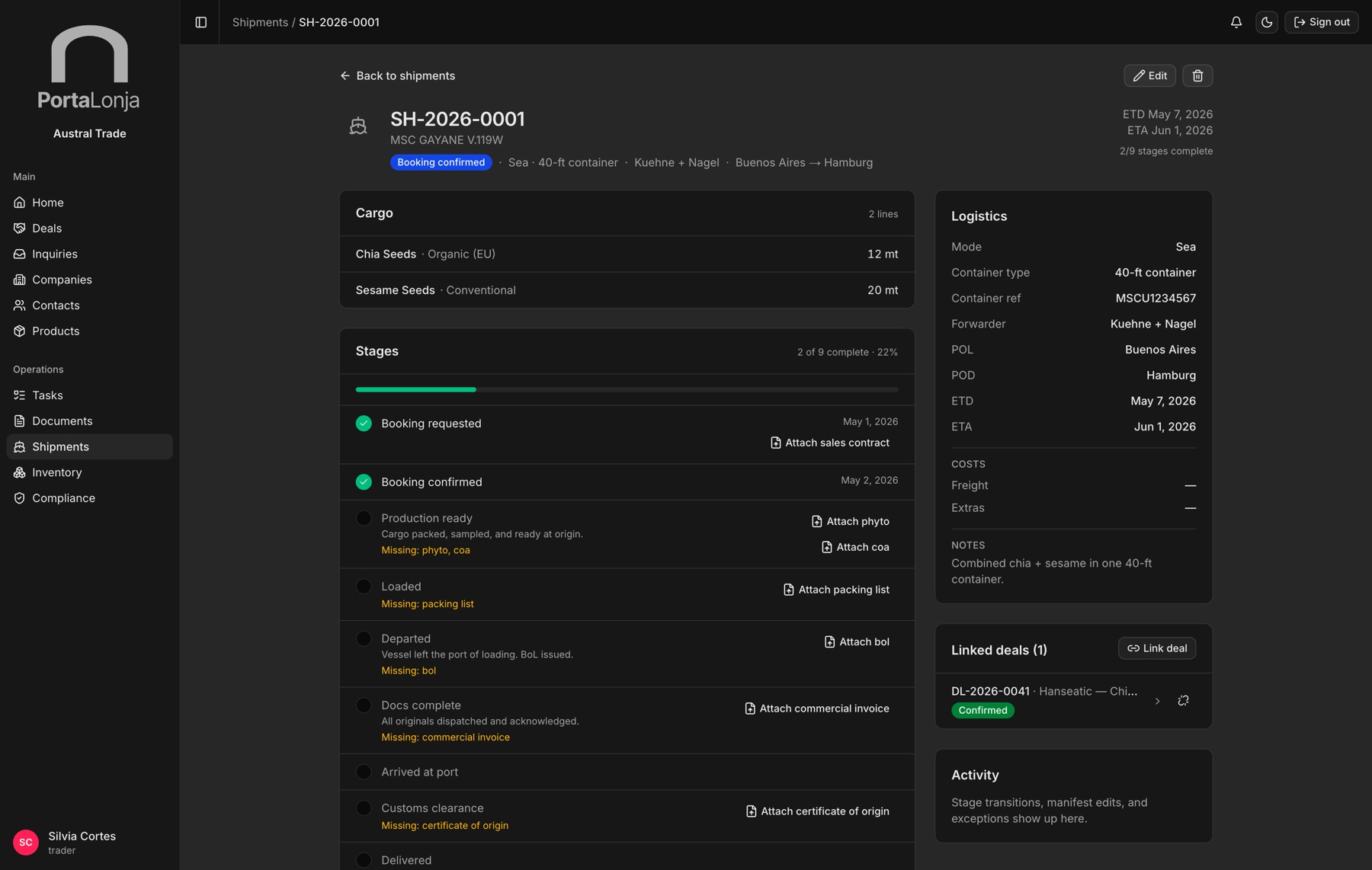 Shipment detail with stages
